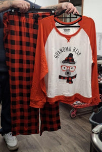 Grandma Bear 2 Piece Plaid Pajamas Pajama set Pjs