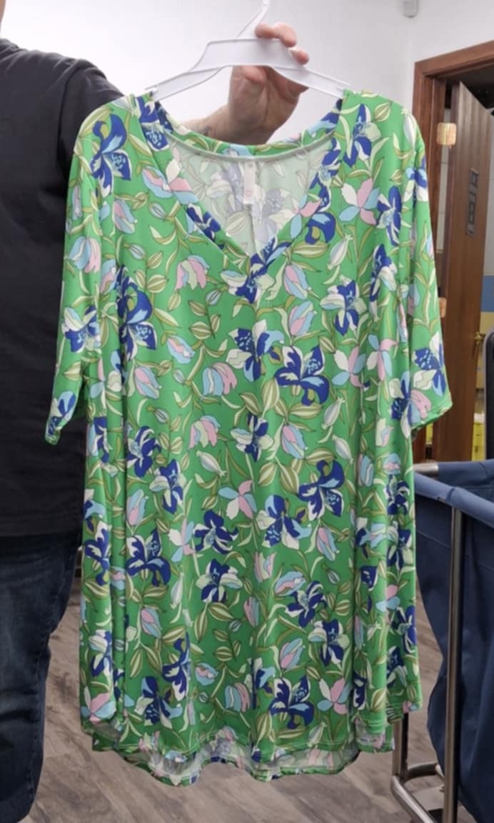 Green Blue Floral V Neck Shirt Top