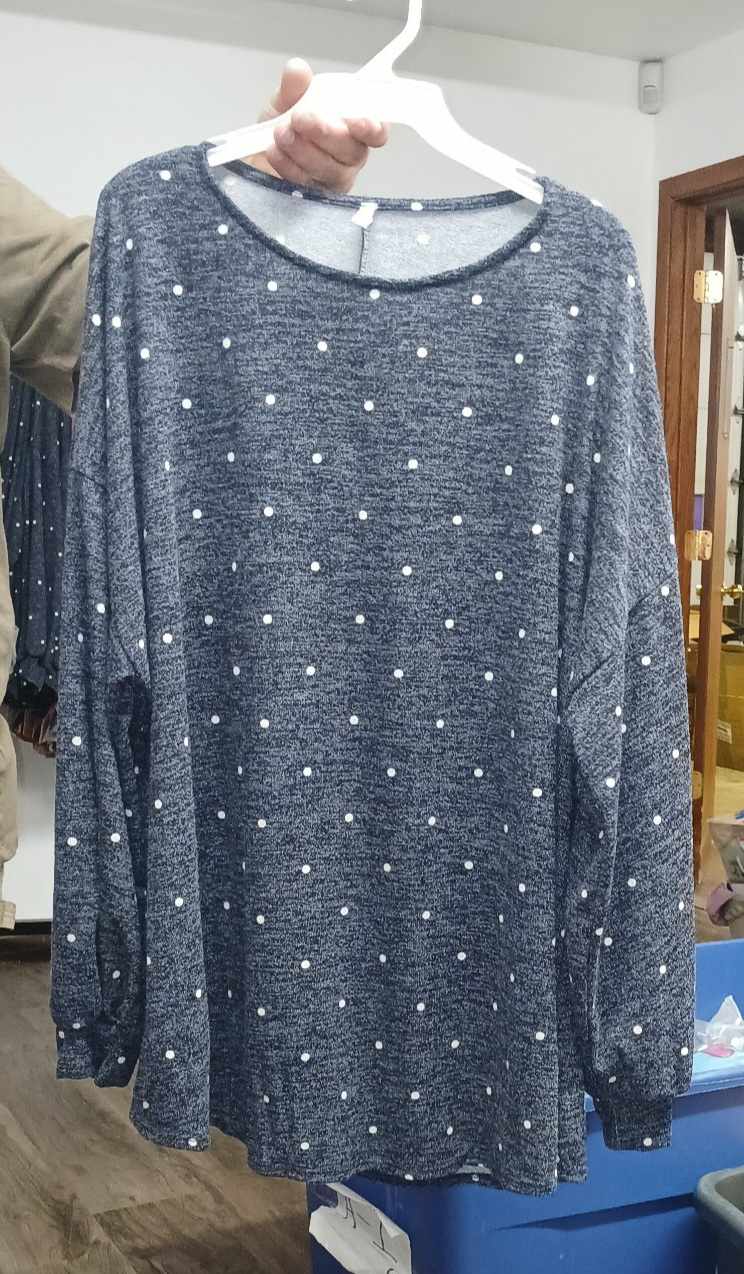 Blue Polka Dot Bubble Sleeve Lightweight Sweatery Shirt Top