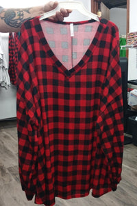 Red & Black Plaid Bubble Sleeve Shirt Top