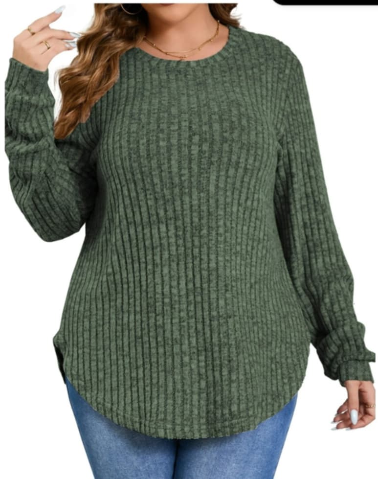 Green Ribbed Shirt Top Tunic