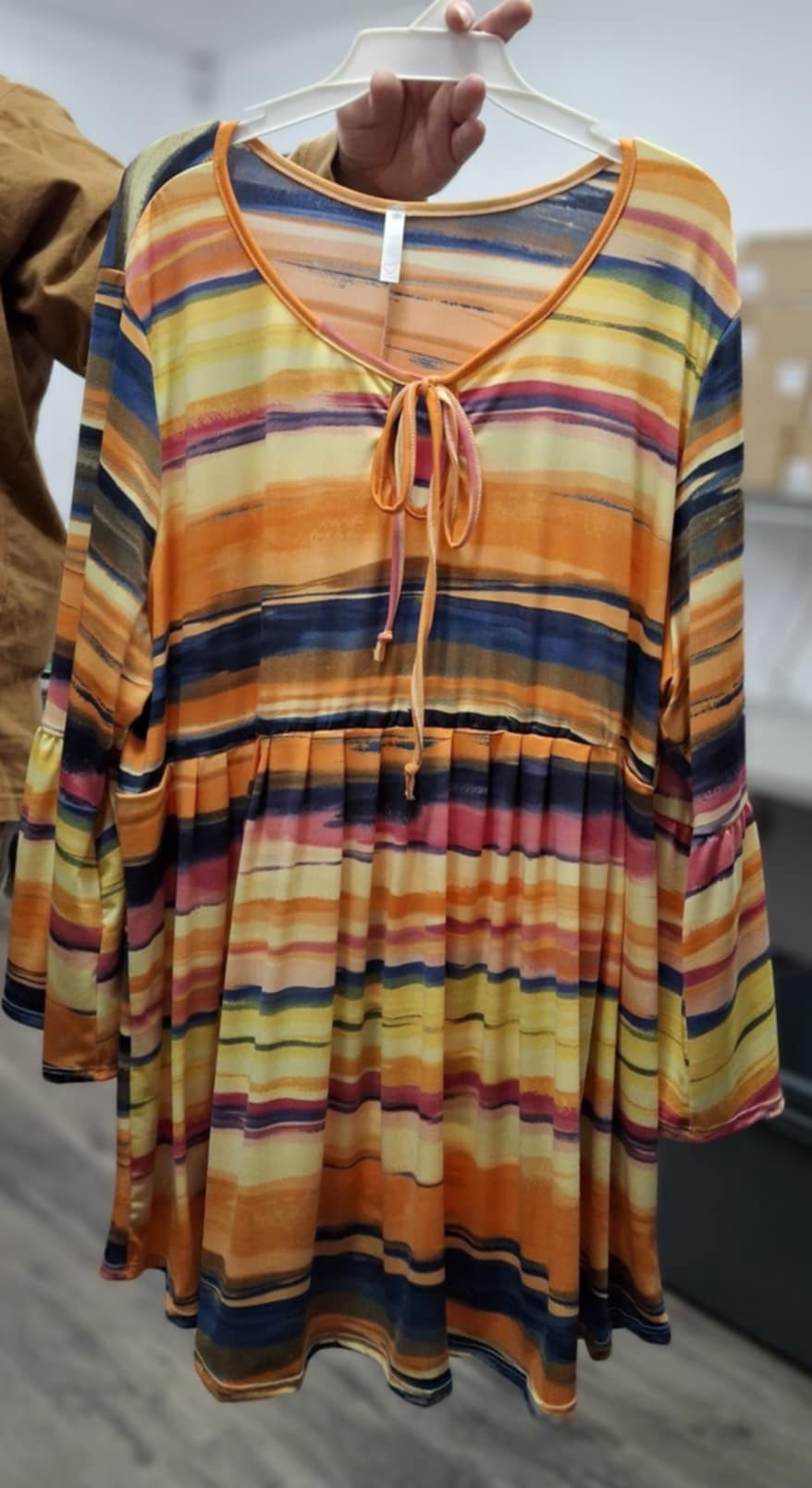 Stripe Pink Blue Orange Yellow Tie Neck Shirt Top