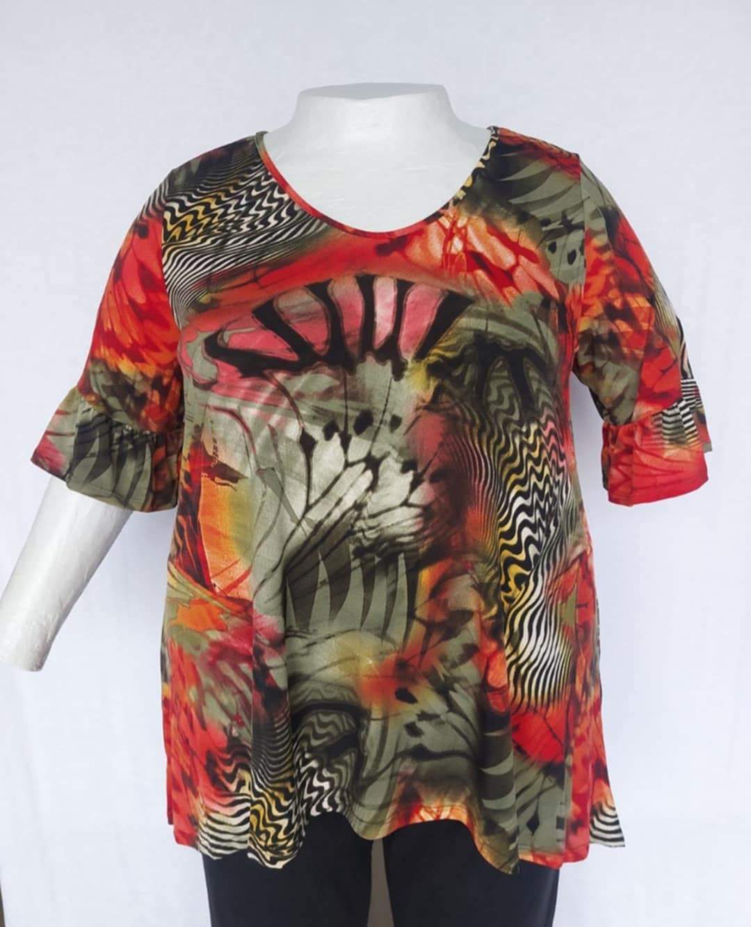 PSFU Red Green Animal Print Shirt Top