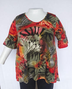 PSFU Red Green Animal Print Shirt Top