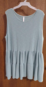 Mint Heathered Ruffle Tiered Tank Top