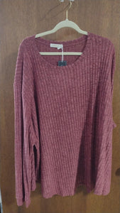 Burgundy Ribbed Stretchy Shirt Top