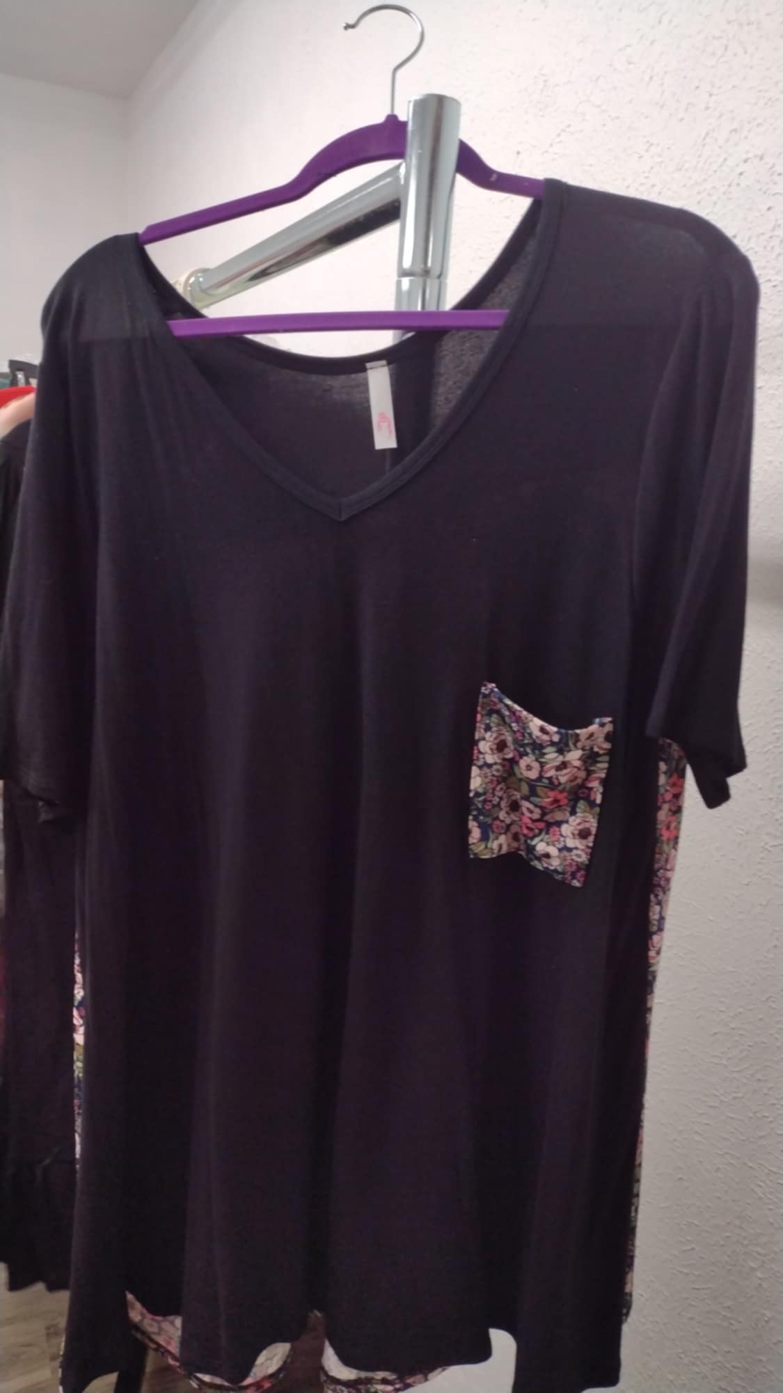 Black Floral Back and Pocket Shirt Top