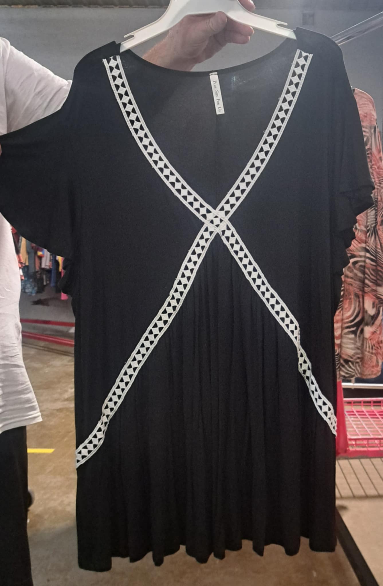 PSFU Black & White Lace Lattice Detail Shirt Top