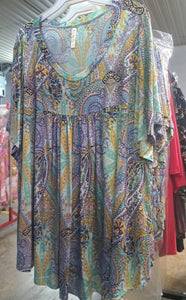 PSFU Green Paisley Shirred Bust Shirt Top