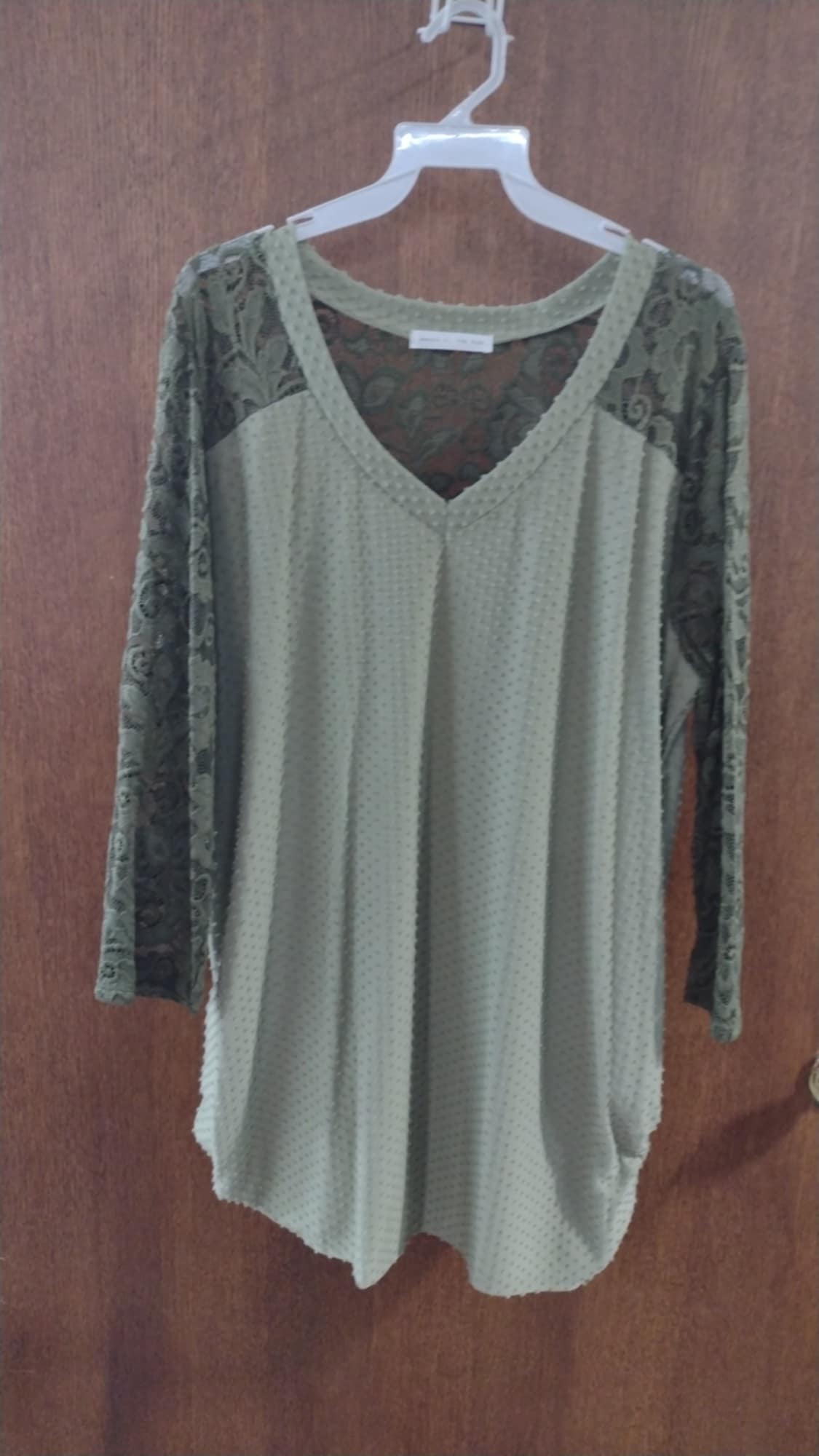 Green Textured Lace Shirt Top
