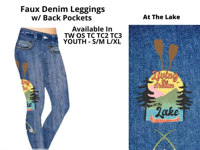 At The Lake Faux Denim w/ Side Leg Designs Full Length