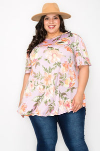 Light Purple Floral Top W Wide Sleeves