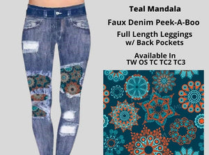 Teal Mandala Faux Denim Full Length