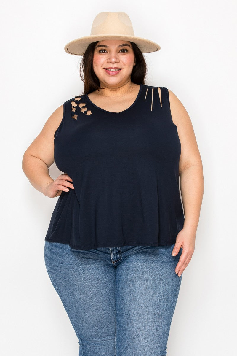 Navy Tank Top w Star Stars & Stripes Cut Out