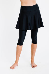 Black Flared Swim Skort w Capri Leggings Swim Bottoms