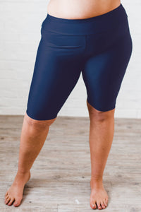 Navy Long Bike Swim Shorts Swim Bottoms