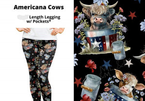 Patriotic Red White Blue USA Highland Cow Leggings