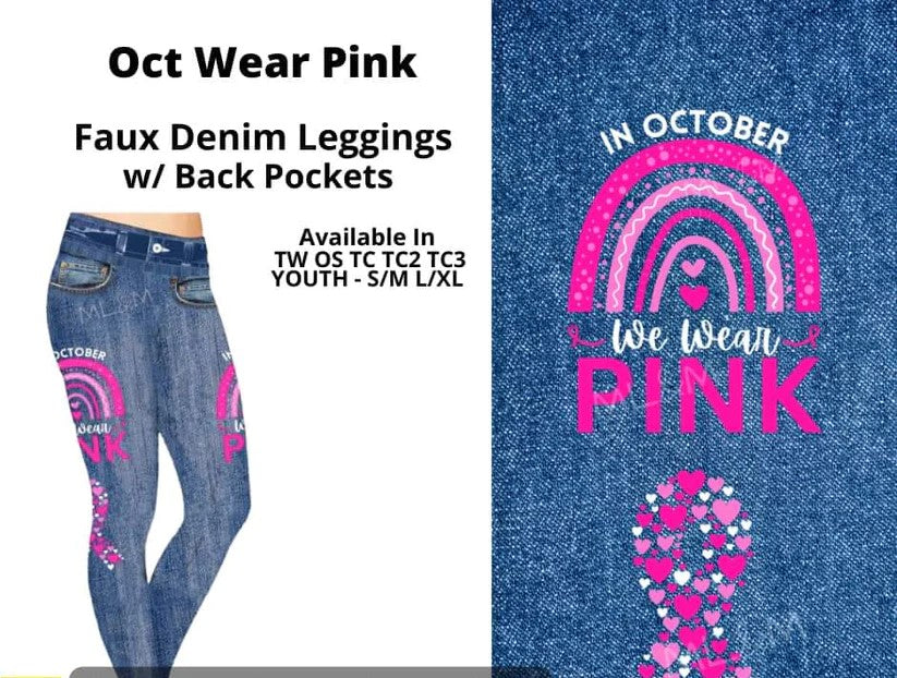 Faux Denim October Pink Cancer Awareness Legging Leggings