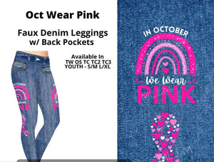 Faux Denim October Pink Cancer Awareness Legging Leggings