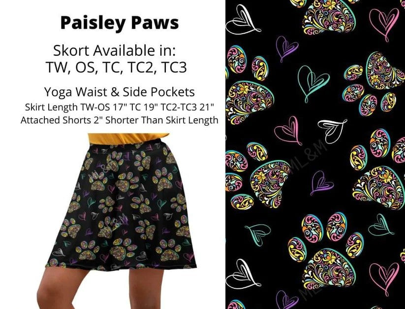 Black Paisley Paw Paws Skort
