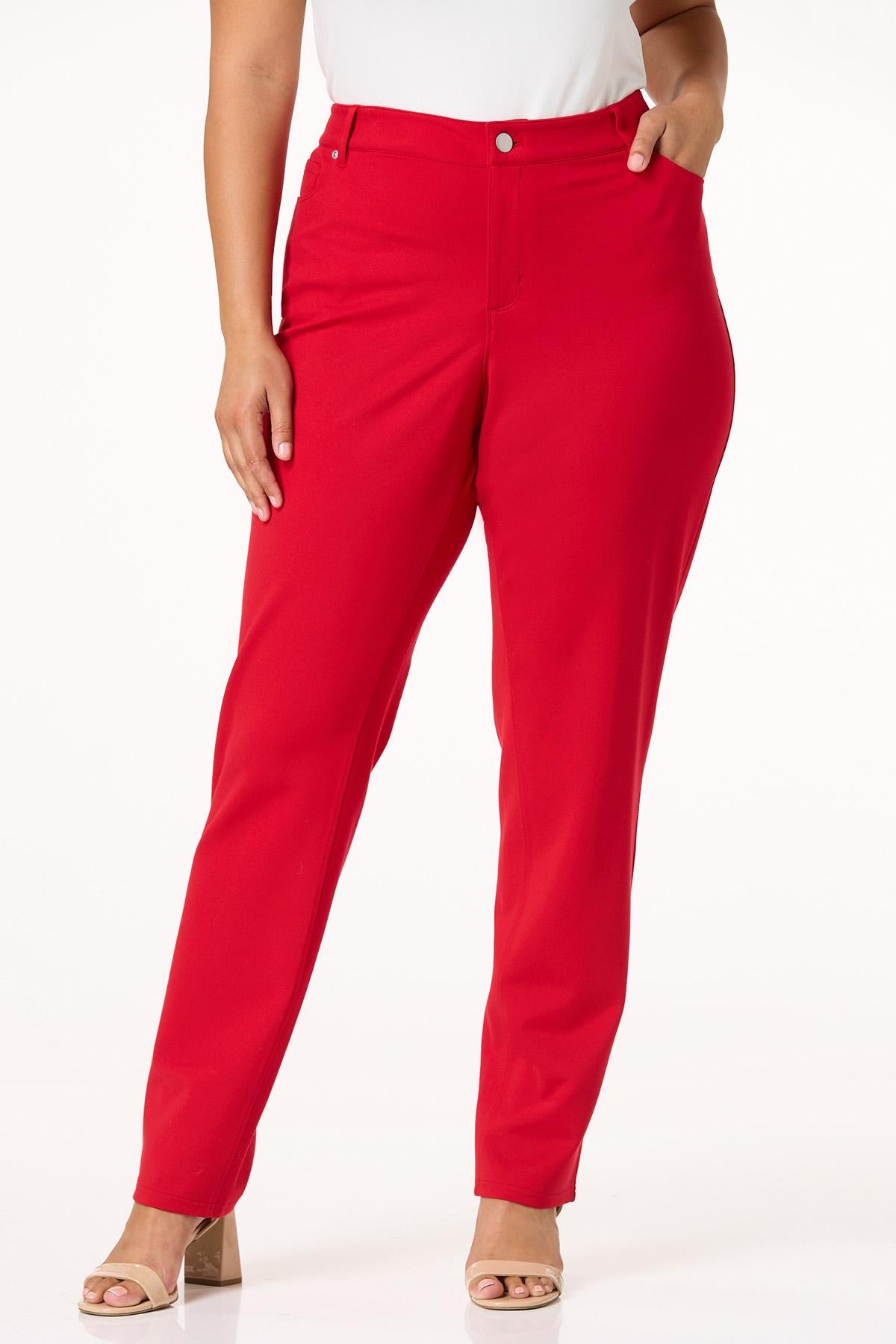 Red Petite Ponte Slim Leg Pant Pants