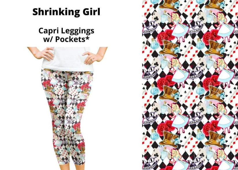 Alice Wonderland Shrinking Girl Wonderland Capri Capris w Pockets