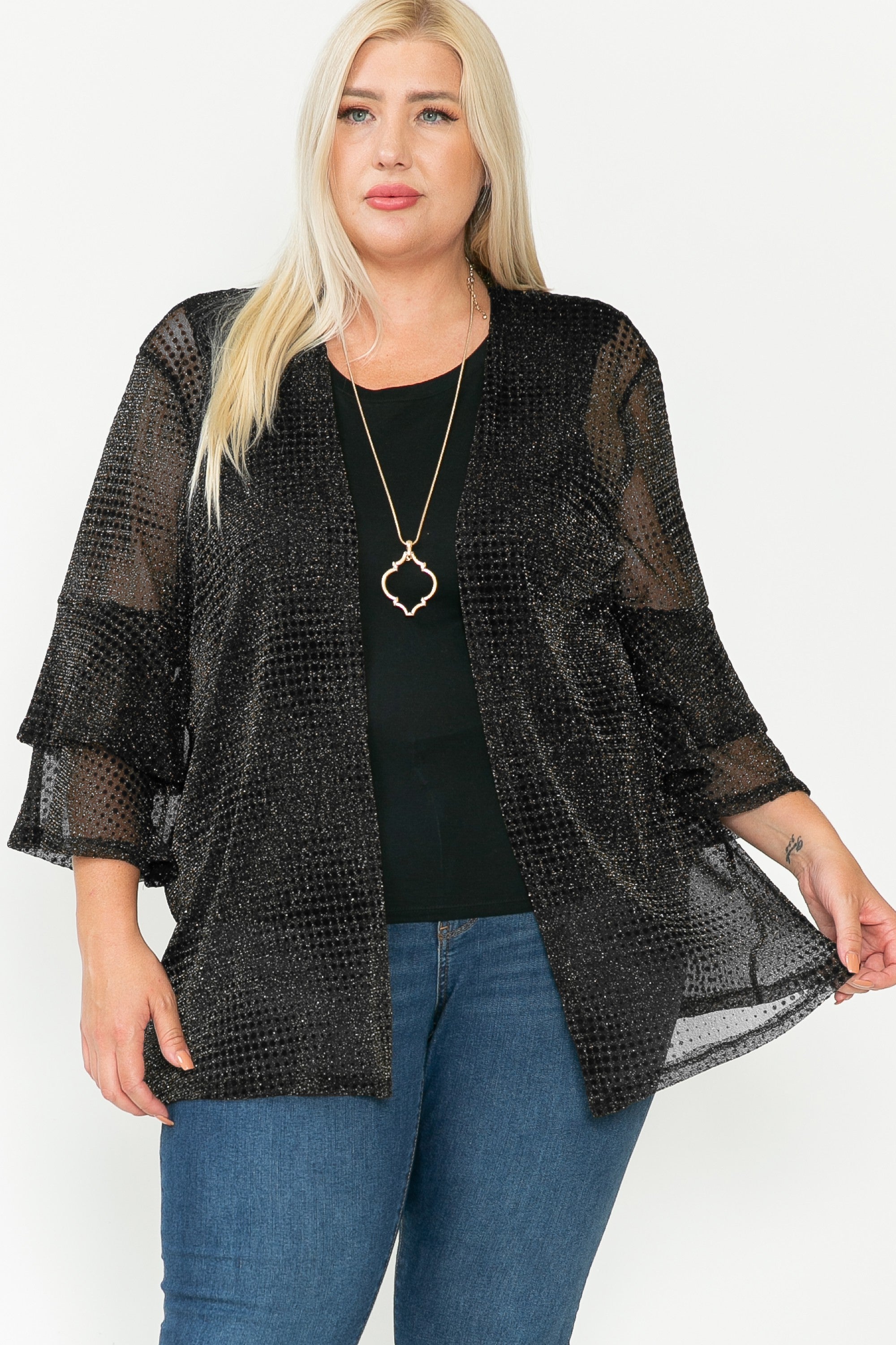 Black Silver Metallic Shimmer Cardigan Layering Piece