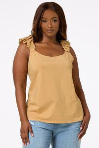Iced Coffee Ruffle Strap Tank Top