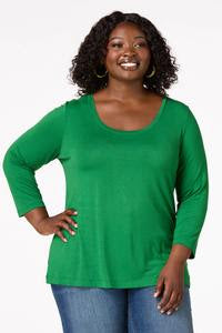 Solid Green 3/4 Sleeve Shirt Top