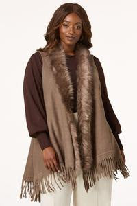 Brown Faux Fur Fringe Bottom Vest Layering Piece