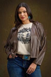 Brown Faux Leather Fringe Jacket