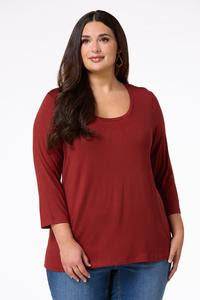 Burgundy 3/4 Sleeve Shirt Top