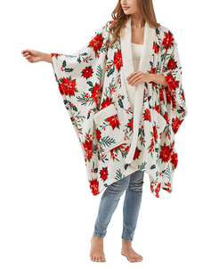 OSFM Poinsetta Plush Wrap Robe w Pockets