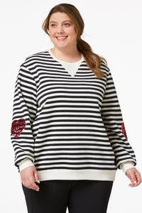 Black & White Stripe Sweatshirt w Heart Elbow Patches