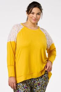 Golden Lace Shoulder French Terry Shirt Top