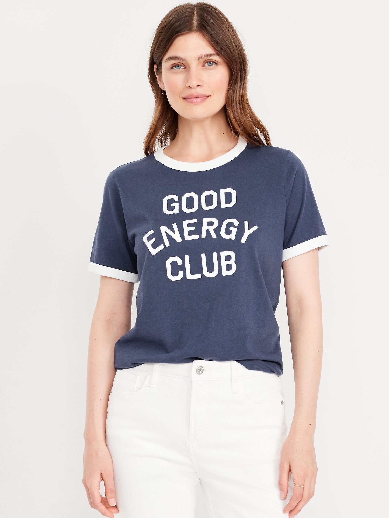 Old Navy Good Energy Club Blue Ringer Tee Shirt Top