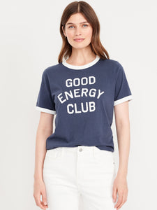 Old Navy Good Energy Club Blue Ringer Tee Shirt Top