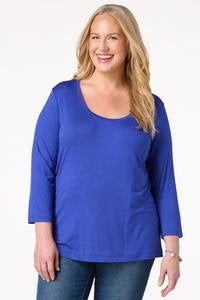 Blue Scoop Neck Shirt Top 3/4 Sleeves