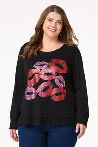 Black Pink Red Lip Print Smooch Shirt Top