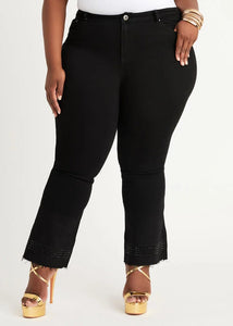 Black Flared Jeans Crystal Embellishment on Bottom of Legs