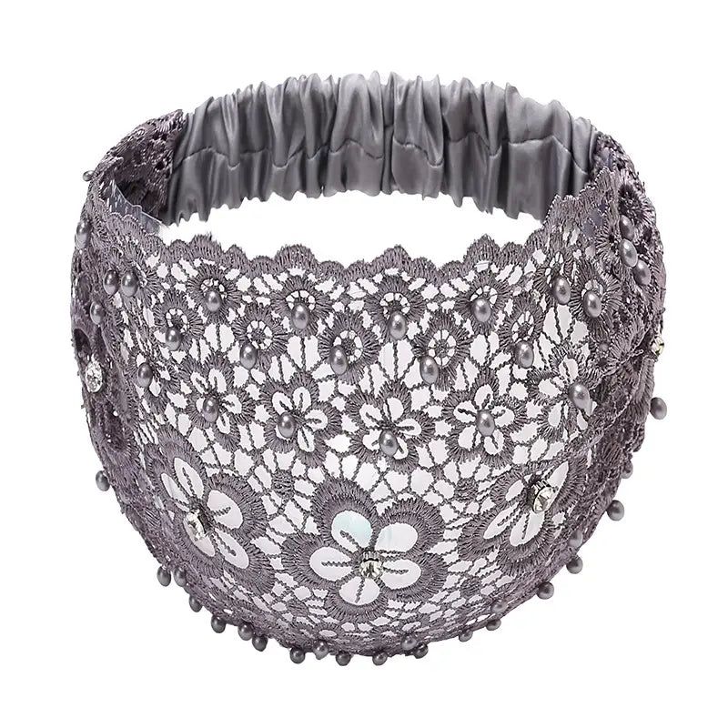 Lace Headbands For Women,Wide Floral Pearl Lace Elastic Headbands
