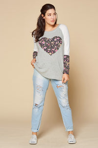 Gray & White Floral Heart & Arm Top