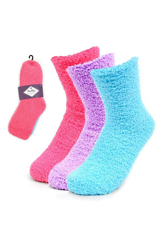 3 Pairs of Womens Furry Socks Pink Purple Blue