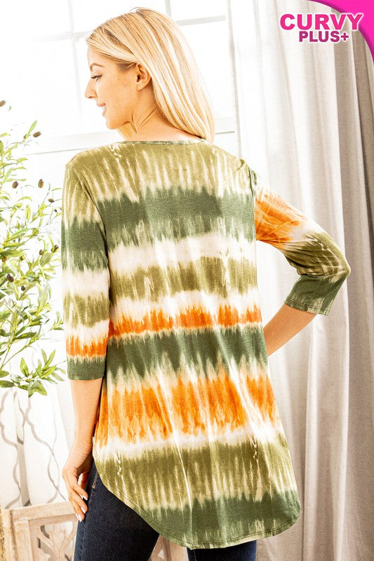 Green Orange Babydoll Tie Dye Shirt Top