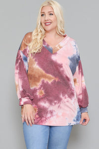 PSFU Pink Tie Dye Top w V Neck