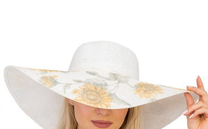 White Sunflower Floppy Sun Hat