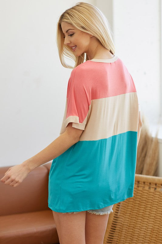 Coral Jade Colorblock Shirt Top