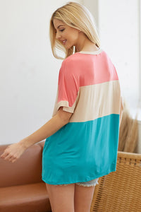 Coral Jade Colorblock Shirt Top