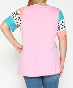 PSFU Pink Stripe Top Animal Sleeve