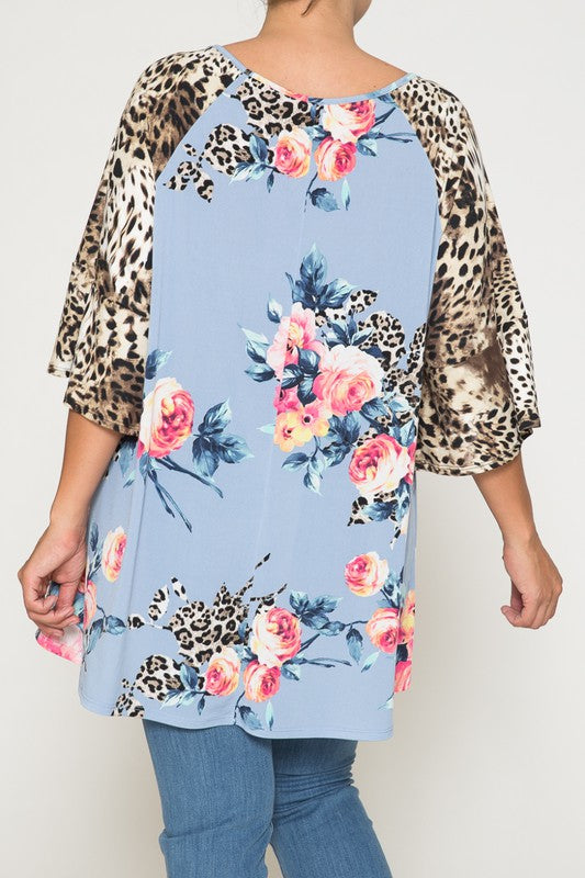 PSFU Blue Leopard Floral Top